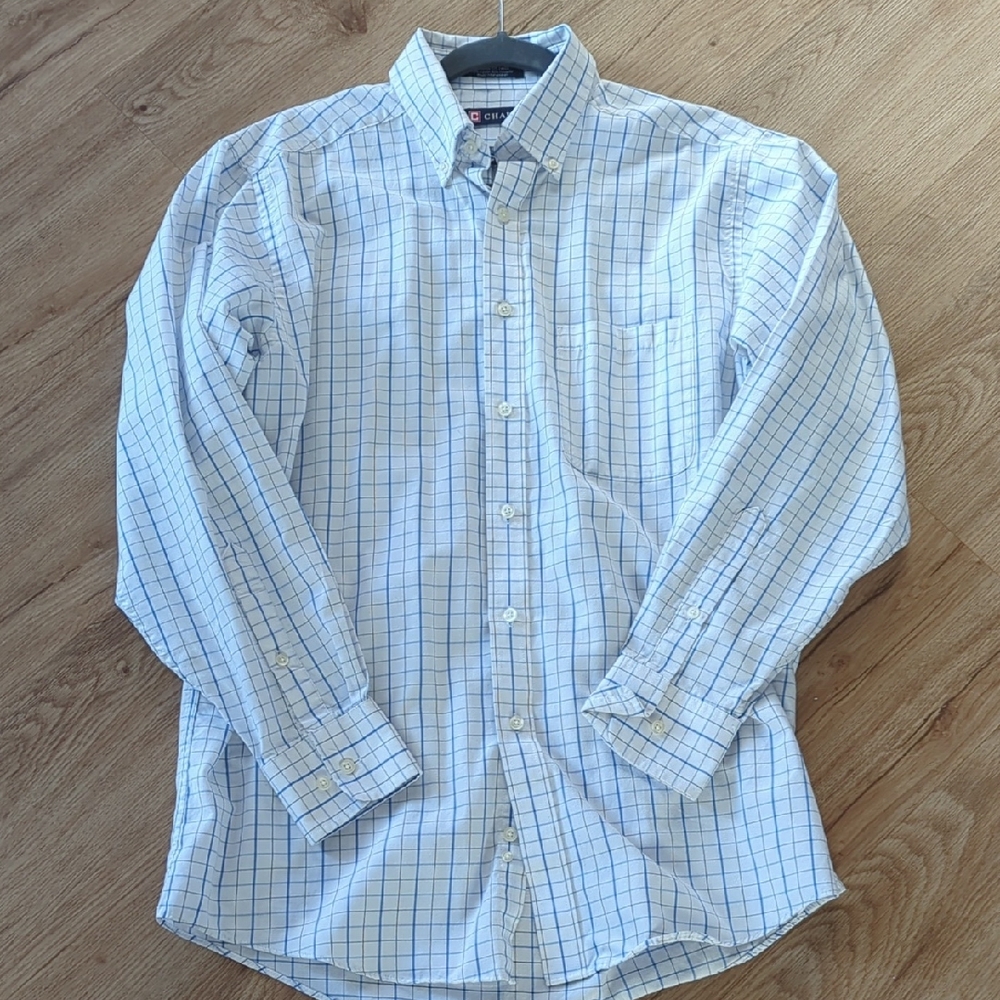 Chaps White and Blue Plaid Dress Shirt